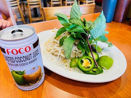 Coconut Juice and Pho Garnishments