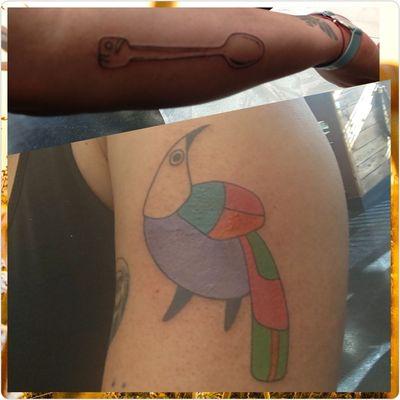 Both tattoos (bird and spoon) done by Emily. Went above what I had expected!