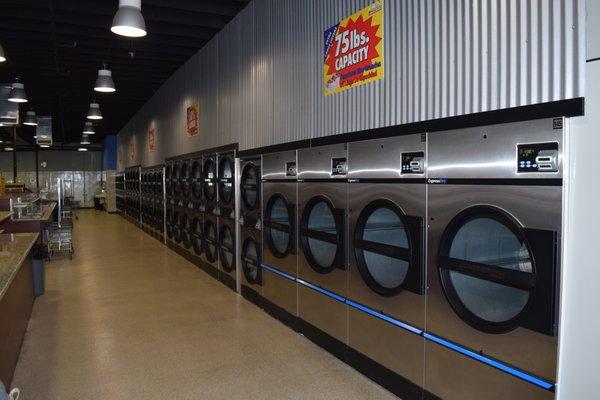 Four Gigantic 75 lb. dryers are there for all your comforters and sleeping bags