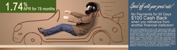 Speed off with your great loan rate at HEFCU