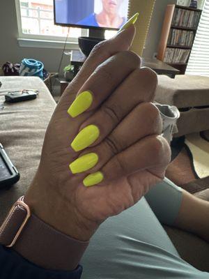 Glo Nail Bar Neon dip with a coffin tip