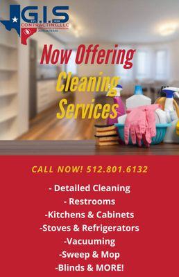 We are now offering CLEANING services! Whether you need extra help at home  or need your office space routinely cleaned,We're here for you!