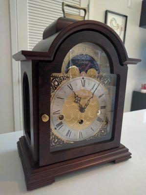 Hermle Debden chiming clock, walnut.  Sound is beautiful.