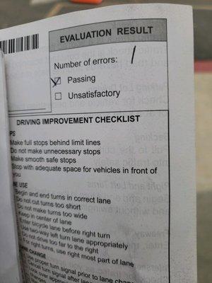 Passed my driving test with only one error.