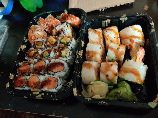 Sweet Potato Roll,  Ichiban Roll, Eel Avocado Roll, Spider Roll