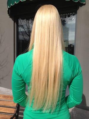 Keratin bond fusion extensions personalized color , and blending cut in...by Dawn before pic