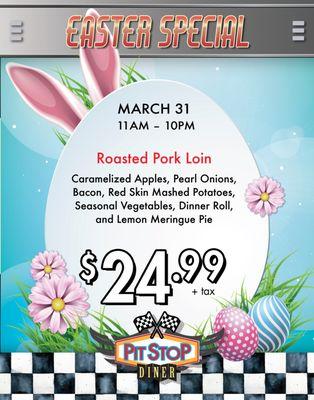 Easter Special at Pit Stop Diner inside the small casino by bowling alley.