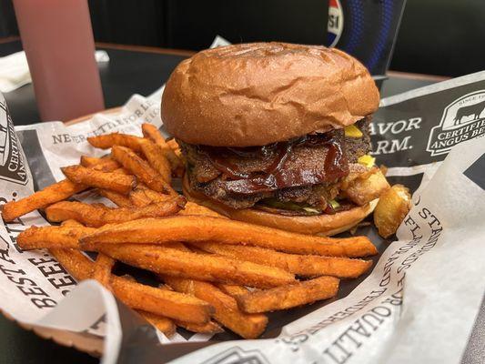 BBQ Burger abd Sweet Potato Fries!