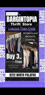 Buy three clothing items 4 item is FREE