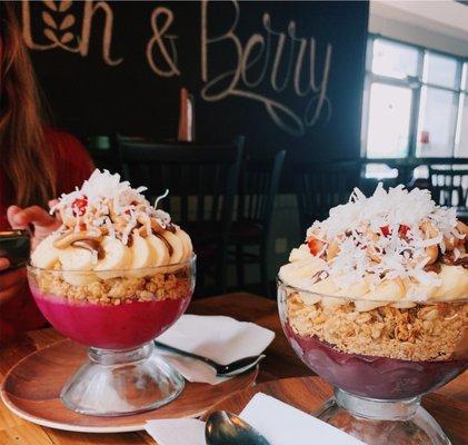 Dragon Berry Bowl on the left, Grain and Berry Bowl to the right