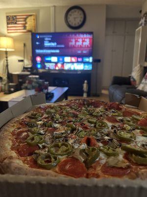 Large Pepperoni, Mushroom and Jalapeño.