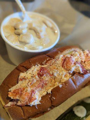 Lobster roll with clam chowder