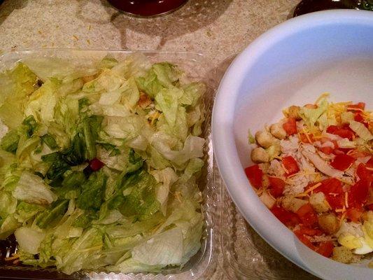 Main Street Pizza chef salad with toppings removed -- note the rotten lettuce