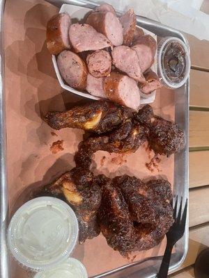 Smoked Sausage and Spicy Smoked Wings