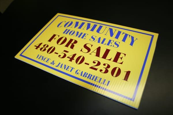 Coroplast yard signs are perfect for temporary outdoor signage. Printed on 4mm Corogated Plastic, full color.