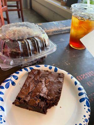 Brownie and German chocolate cake and sweet tea