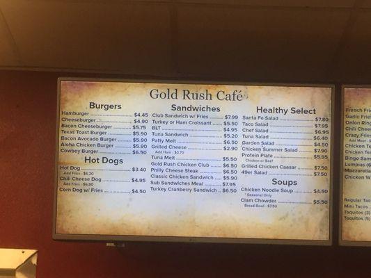 Gold rush menu