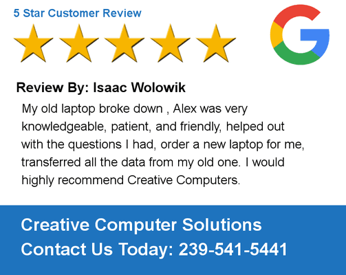 Review By: Isaac Wolowik My old laptop broke down , Alex was very knowledgeable, patient, and friendly, helped out with the questions I had,