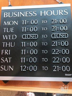 We close every Wednesday