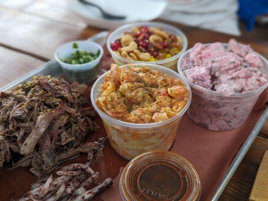 Sides - mac & cheese, beet potato salad, Mediterranean rice