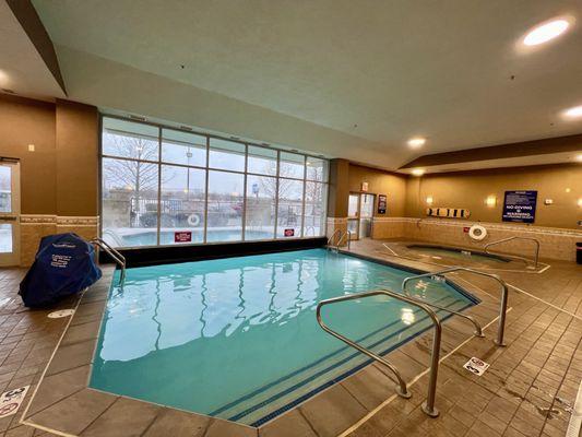 Indoor/outdoor pool with hot tub.