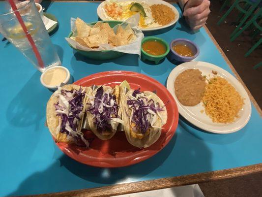 Fish tacos and Shrimp enchiladas