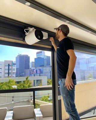 Projector installation on Dallas rooftop patio