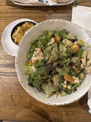 Mac and cheese and newks favorite salad with feta instead, green onions, arugula