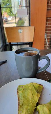 Avocado toast and English Breakfast tea.