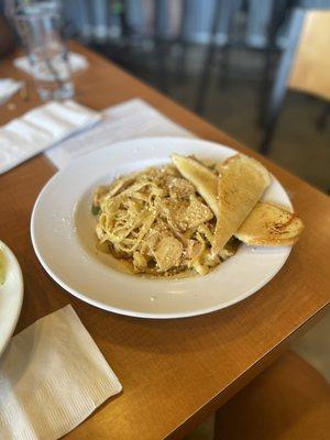 Cajun chicken pasta. Decent flavor for pasta from a sports bar! Huge portion, my husband had to help me finish eating