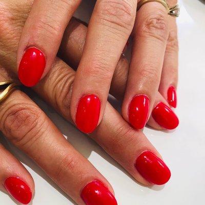 Red acrylic gel nails