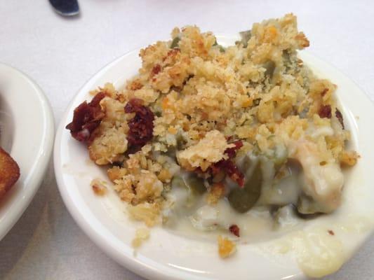 Green Bean Casserole - a little different than my traditional version - whole green bean, crumnled bacon, and no ff onions.