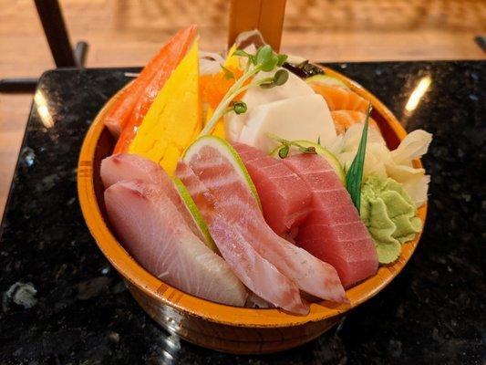 Chirashi Don. Assorted sashimi served over rice. $23.95.