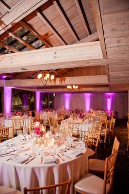 Pink uplighting for a special wedding in Coto De Caza brought out all of the colors in the details.