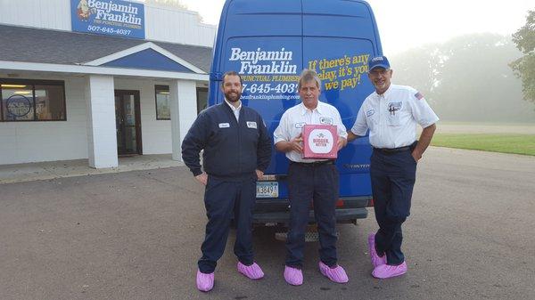 Jesse, Tom & Gary with their pink Shubees for #coveredforthecause Oct 1-31st 2016