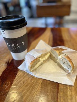 Hot Cappuccino and bagel