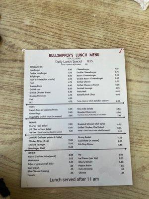 Lunch menu