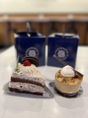 2 Cake Slices (~$10): Oreo Cookies & Cream Cake & Tiramisu Mascarpone Cheesecake (L to R)