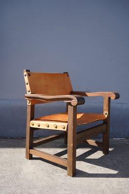 Modernist pine and leather chair from Mexico circa 1960s