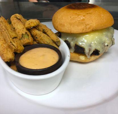 The La Jolla Burger & whole fried okra