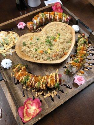 Fried rice and assorted rolls we ordered