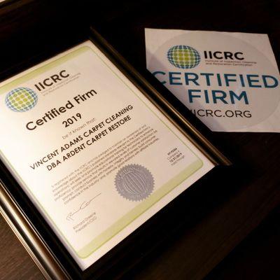 Ardent Carpet Restore is an IICRC Certified Firm