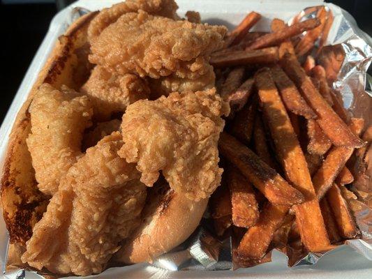 Catfish Sandwich and Sweet Potato Fries