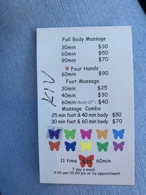 Stamp card ! 11th massage 20$!