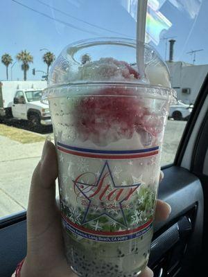 Shaved ice, no red bean or green beans. Delicious