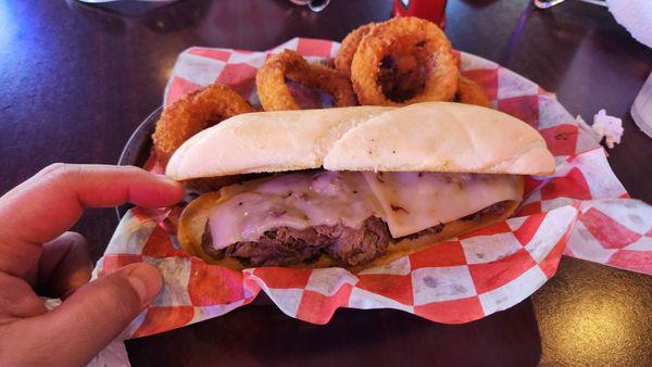 Philly hoagie with onion rings