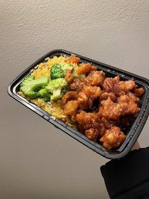 $10.50 General Tso Chicken Combo. Meat is good, rice is just okay