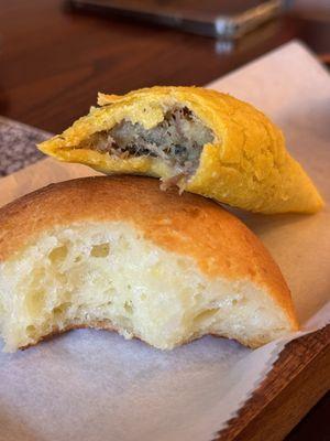 Pan de bono and beef empanada