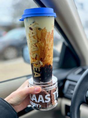 Strawberry Matcha Milk Tea and Thin Cookie Jar-S'mores