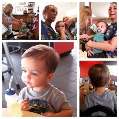 Celeste (the owner) gave my 18 mo old son his first haircut. She did a fantastic job! Couldn't be happier!